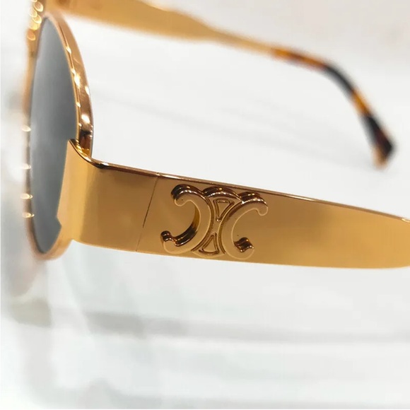 Celine CL40235U Triomphe Gold Metal Frame Green Lenses Sunglasses - Picture 5 of 5